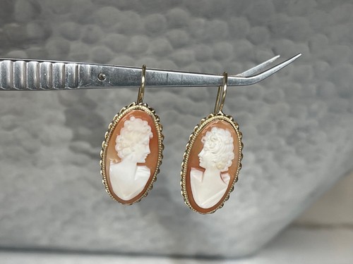 14k gold cameo earrings very - cameo, earrings-very