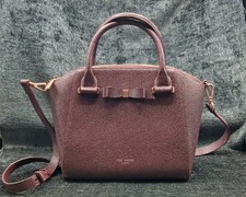 Ted Baker London Janne Bow Burgundy Wine Textured Leather Hand Shoulder Bag D5