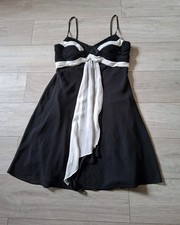 Debenhams Debut Black & White Sheer Flared Dress Strappy Boned Bodice UK16
