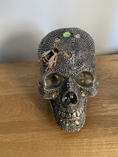 New unique hand finished large heavy resin skull with crystals (See description)