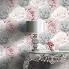 World of Wallpaper Melany Large Scale Rose Floral Mica Wallpaper Pink AF0013