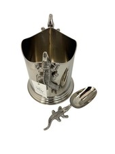 Nickel Plated Wine Cooler with Crocodile Handles & Scoop – Silver Finish