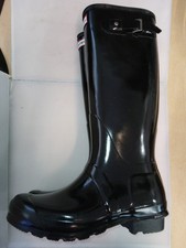 Hunter wellies UK 7 black shiny adjustable strap logo Tall Unworn Excellent Cond