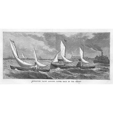 Miniature Yacht (Sailing Canoe) Race in the Solent - Antique Print 1871