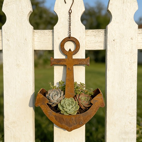 Rustic anchor hanging - rustic, planter