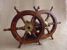 Vintage 2x Small Wooden Ships Wheel Boat Yacht Sailing Original Home Art Deco