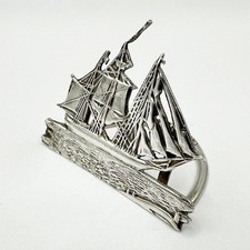 VICTORIAN NOVELTY SHIP GALLEON MENU HOLDER STERLING SILVER LONDON 1898