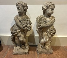 Vintage Composition Stone Cherubs / Putti Garden Ornament