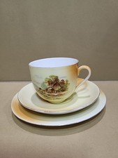Victoria China Czechoslovakia Trio Cup Saucer Plate Rustic Scenes Vintage