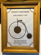 1920 Genuine Penny Farthing Coins in Bicycle Framed Picture