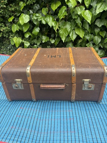 Vintage banded steamer trunk - vintage,
