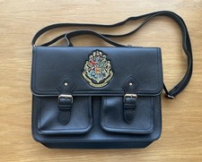 Harry Potter Hogwarts Satchel Bag Black Faux Leather Adjustable Strap Inner Zip