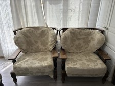 Set of 3 Vintage Wooden Framed Chairs. 2 Chairs & 1 3-Seater Sofa