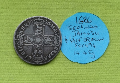 1686 secvndo half crown - half, coin