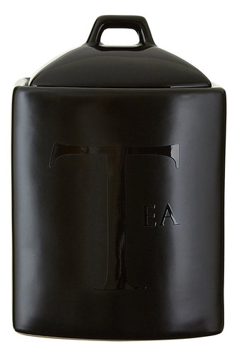 Black ceramic text jars tea - ceramic,