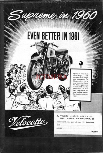 Velocette motor cycles advert - velocette,