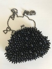 LADIES FRANK USHER BLACK BEADED  EVENING BAG NEW