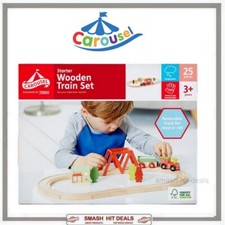 Carousel Wooden Train Set 25 Piece Reversible Road Track Starter Set.