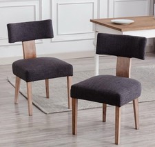 Set of 2 Linen Dining Chairs Upholstered Seat Armless Side for Living Room
