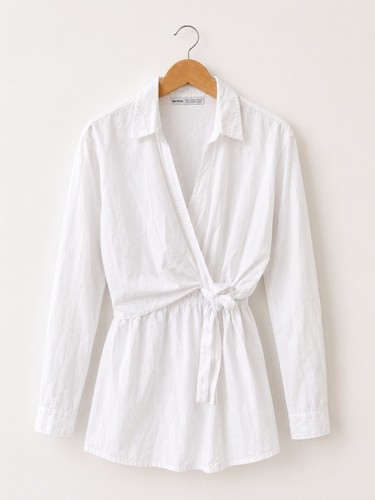 Bershka white wrap shirt dress - wrap,