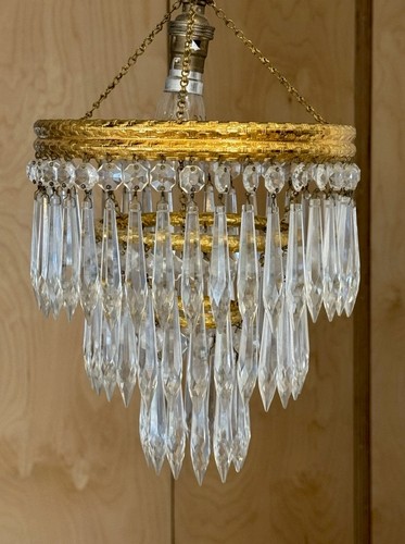 Pair vintage brass crystal - pair,