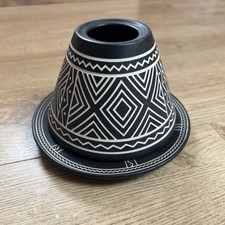 Yankee Candle African Etched Ceramic Shade & Tray Black White Large Topper 