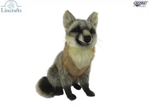 Grey fox sitting soft toy - fox,