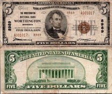 1929 $5 Worthington, Minnesota