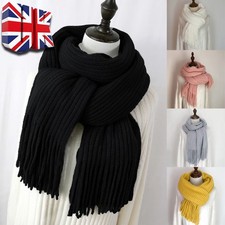 Pure Cashmere Knitted Scarf Winter Warm Premium Neck-Scarves Solid Color Shawl