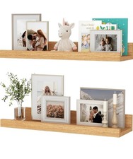 Floating Shelves Set of 2, 40cm Natural Oak Floating Shelves Wood Wall Mounted