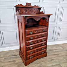 Antique Solid Wooden Music Secretaire Chest Of 6 Slim Narrow Drawers Tall Boy