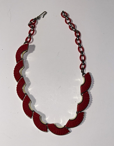Red enamel silver - enamel, silver-tone
