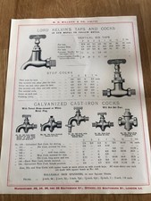 1917 w.h. willcox of london double sided print ! lord kelvin's taps and cocks
