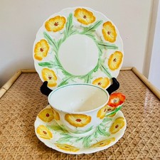 Grindley Poppy Tea Cup & Saucer Plate Trio- Yellow Poppy  c.1930's Pottery