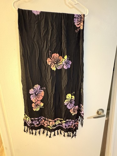 Black floral hibiscus chiffon - floral,
