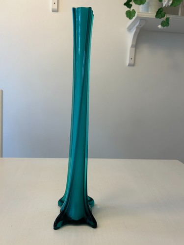Tall teal blue glass vase - vase, 30cm