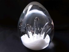 Large Oval Shaped Winter Theme Snow And Icicles Glass Paperweight