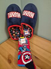 New Marvel Boy's Men's Mule Slippers Anti-Slip & Matching Socks UK Size 10