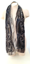 VIYELLA Grey & Black Velvet Devoré Scarf Shawl - 162 x 35 cm