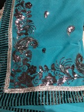Indian Bollywood designer turquoise blue black glitter saree sari