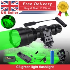 Strong Green LED Flashlight Torch Hunting Night Light Rifle Offset 20mm Rail UK