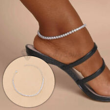 Women 925 Sterling Silver Anklet Foot Tennis Cubic Zirconia Crystal Pave Jewelry