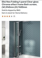 Folding 4 Panel Clear Glass Chrome Effect Frame Bath Screen 840 X1400mm