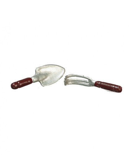 Dolls house small fork spade - &,