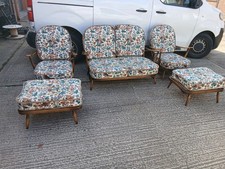 Ercol Suit Two Seat Sofa With Two ARMCHAIRS WITH FOOTSTOOLS.