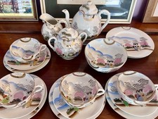 Antique Japanese Kutani Style Hand Painted Eggshell Porcelain Full TeaCoffee Set