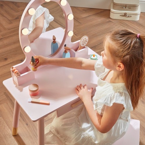 Wooden vanity table - vanity, light