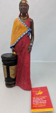 African Lady Figurine In Traditional Dress With A Drum 250mm High   RD12