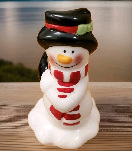 Ceramic snowman candle holder - candle,
