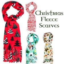 Christmas Xmas Festive Print Ladies Girls Thick Warm Winter Fleece Scarf